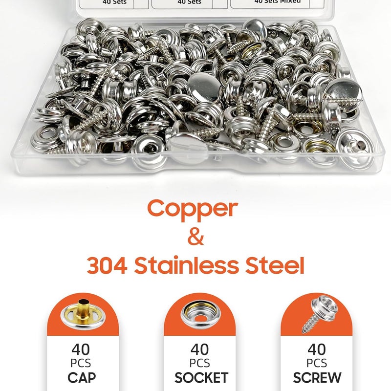 HAPDEN 120 Pcs Snap Buttons,Snap Fasteners Kit 15mm Stainless Steel Snaps Marine Grade Boat Canvas Snaps,3/8" Socket Metal Snaps for Clothing Leather Boat Cover Fabric - Image 4
